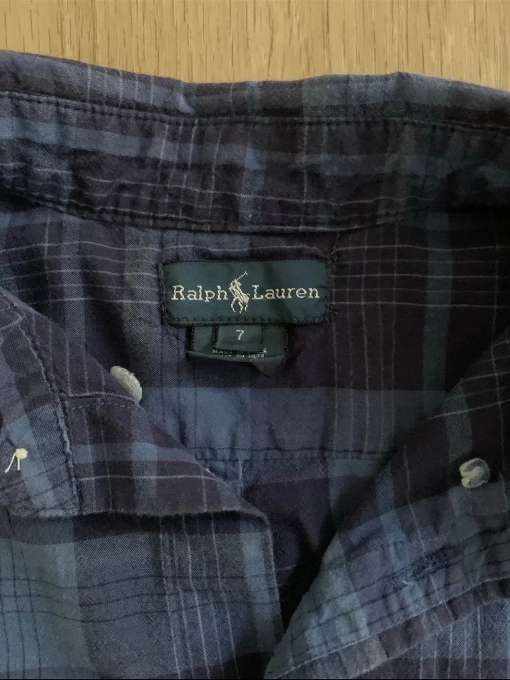 Ralph Lauren Short-Sleeve Plaid Button-Down Shirt in Navy and shades of blue.